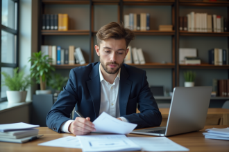 Jeune analyste financier en bureau moderne