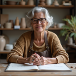 Femme d'âge moyen façonnant de l'argile dans son atelier