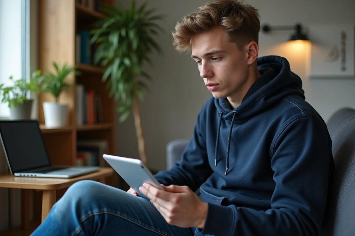 Étudiant au lycée en visioconference à la maison