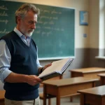 Professeur français dans une salle de classe authentique