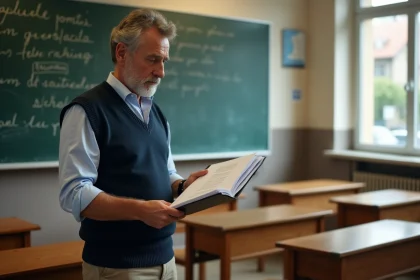Professeur français dans une salle de classe authentique