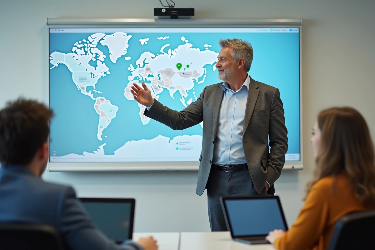 Professeur expliquant une carte digitale aux étudiants à Lille