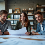 Groupe de professionnels en réunion dans un bureau moderne