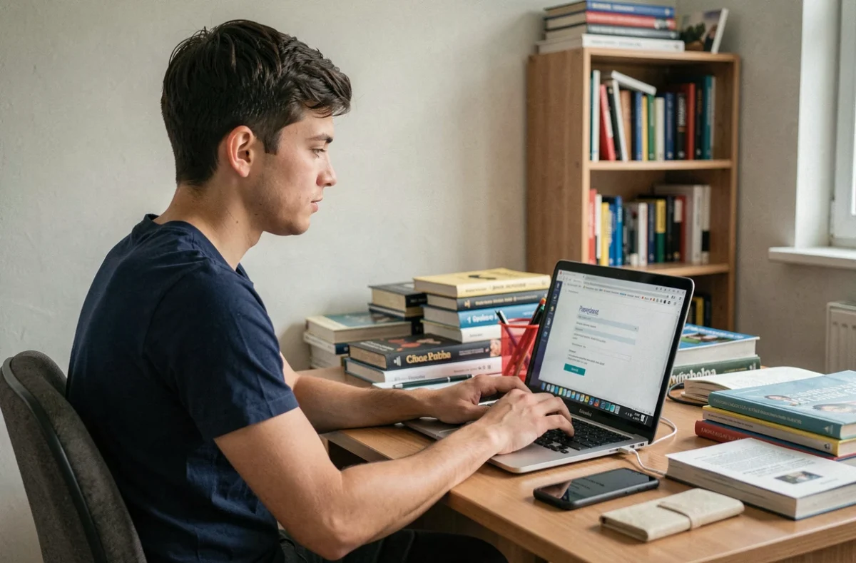 Étudiant en train de remplir un formulaire de récupération de mot de passe ENT AMU sur son ordinateur portable à son bureau