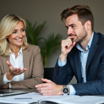 Femme d'affaires et jeune homme en réunion au bureau