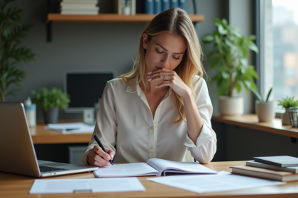 Femme d'affaires concentrée dans un bureau moderne