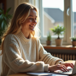 Femme en bureau à domicile confortable et lumineux