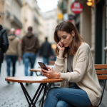 Femme d'âge moyen sur une terrasse de café en ville