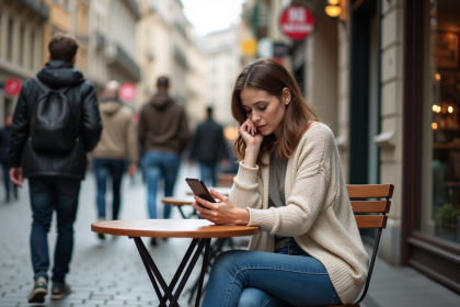 Femme d'âge moyen sur une terrasse de café en ville
