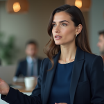 Femme confiante en réunion d'affaires en salle moderne