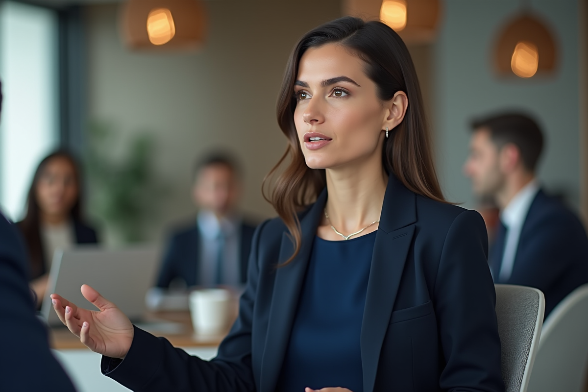 Femme confiante en réunion d'affaires en salle moderne