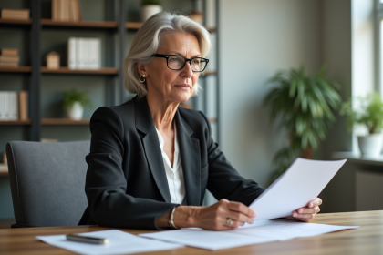 Femme confiante en bureau moderne avec documents