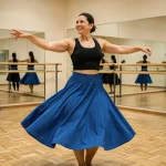 Femme en train de danser le Zouk dans un studio de danse, exprimant confiance et liberté corporelle