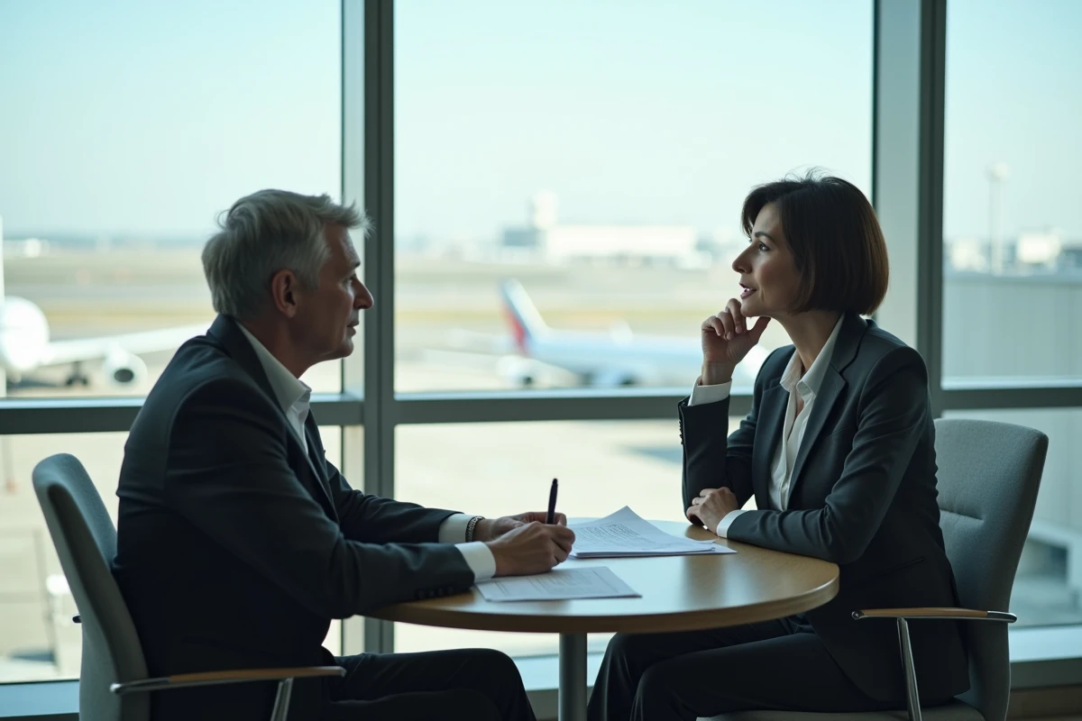 Femme intervieweuse examinant des documents dans une salle lumineuse