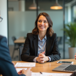 Femme professionnelle souriante en réunion de travail