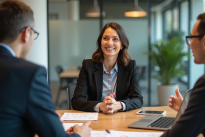 Femme professionnelle souriante en réunion de travail