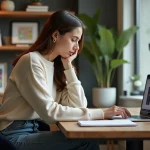 Femme concentrée travaillant sur un ordinateur dans un bureau moderne