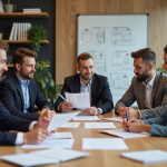 Groupe de professionnels en réunion dans un bureau moderne