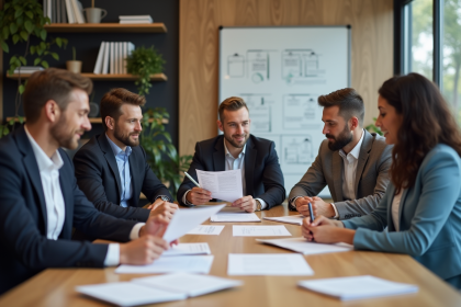 Groupe de professionnels en réunion dans un bureau moderne