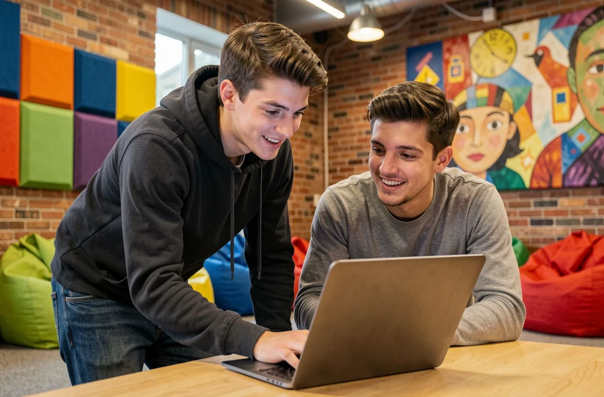 Étudiants en alternance collaborant sur un projet numérique au H3 Campus Paris