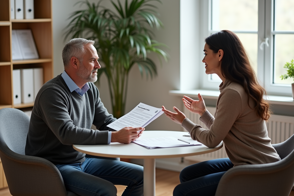 Homme discutant avec conseiller autour d une table