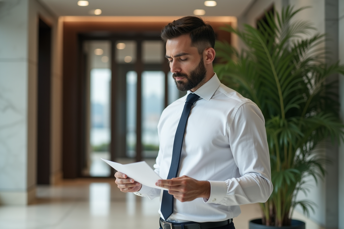 Homme en préparation de discours dans le hall d