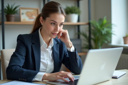 Jeune femme professionnelle travaillant sur son CV dans un bureau lumineux