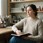 Jeune femme créative dans son espace de travail à la maison