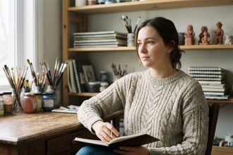 Jeune femme créative dans son espace de travail à la maison