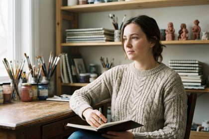 Jeune femme créative dans son espace de travail à la maison