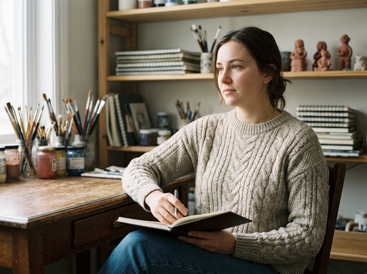 Jeune femme créative dans son espace de travail à la maison