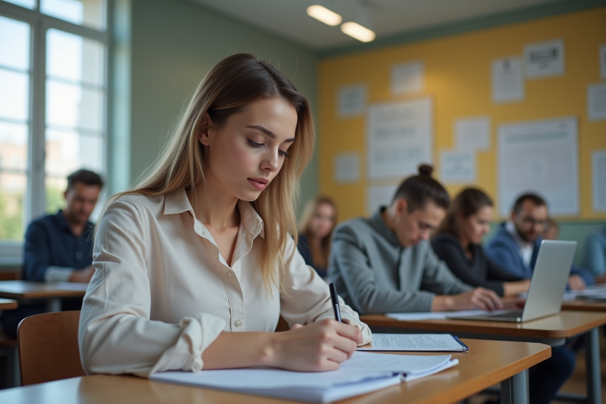 Jeune femme en formation prenant des notes lors d'un atelier