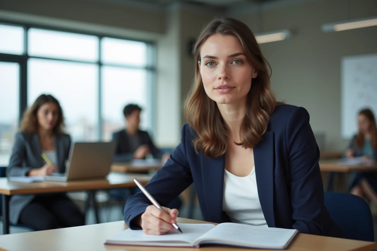 Jeune femme en formation dans une salle moderne