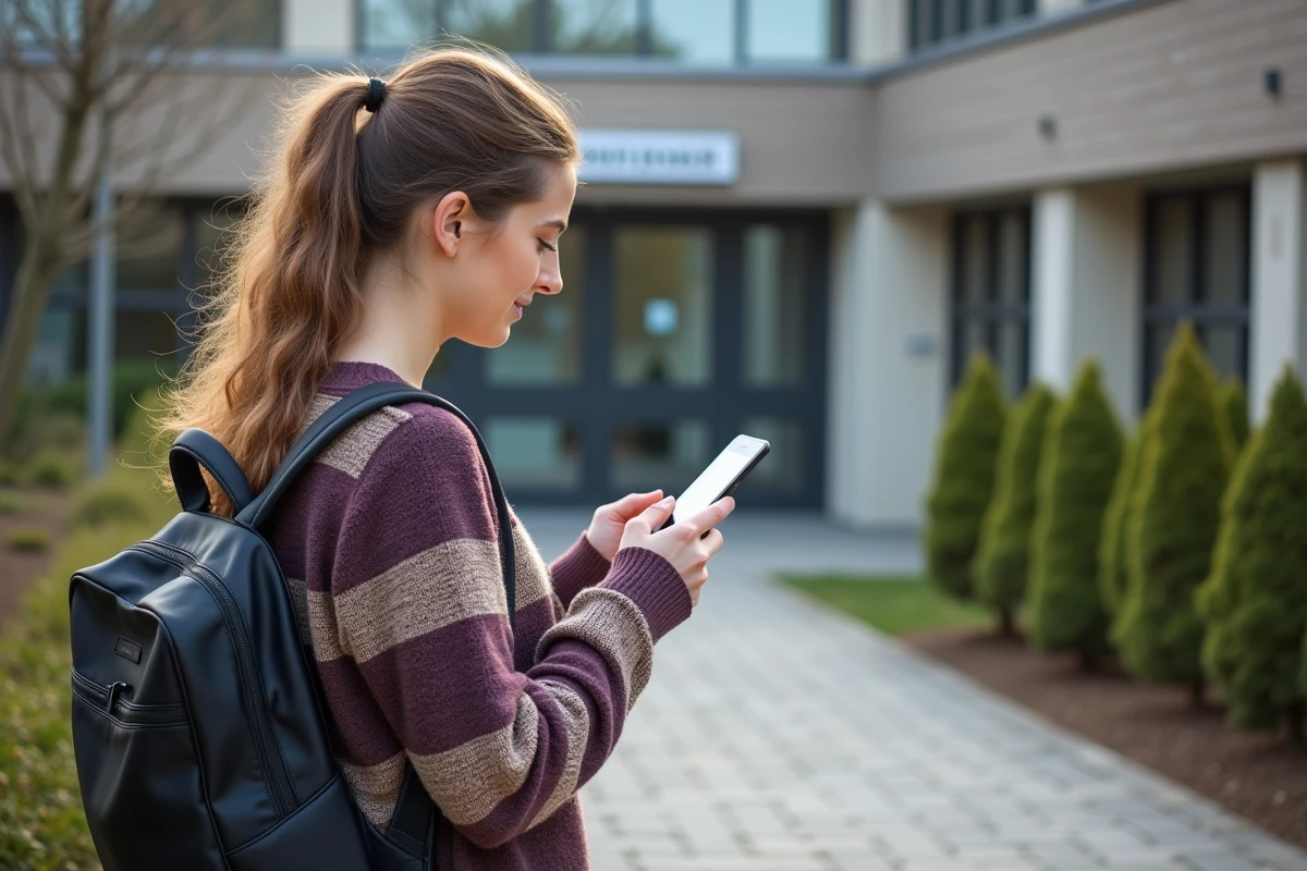 Jeune femme vérifiant son smartphone près de l