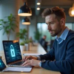 Jeune homme concentré travaillant sur son ordinateur à Grenoble