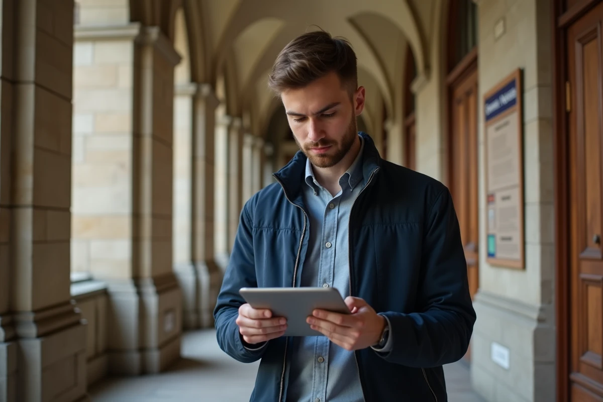 Jeune homme étudiant dans un hall d