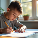 Jeune personne concentrée à étudier au matin