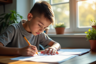 Jeune personne concentrée à étudier au matin