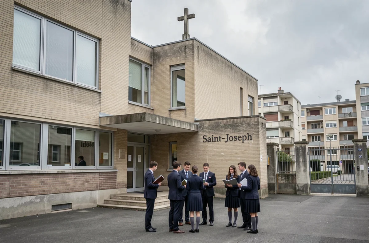 Entrée du lycée Saint-Joseph au Havre avec des élèves dans la cour intérieure