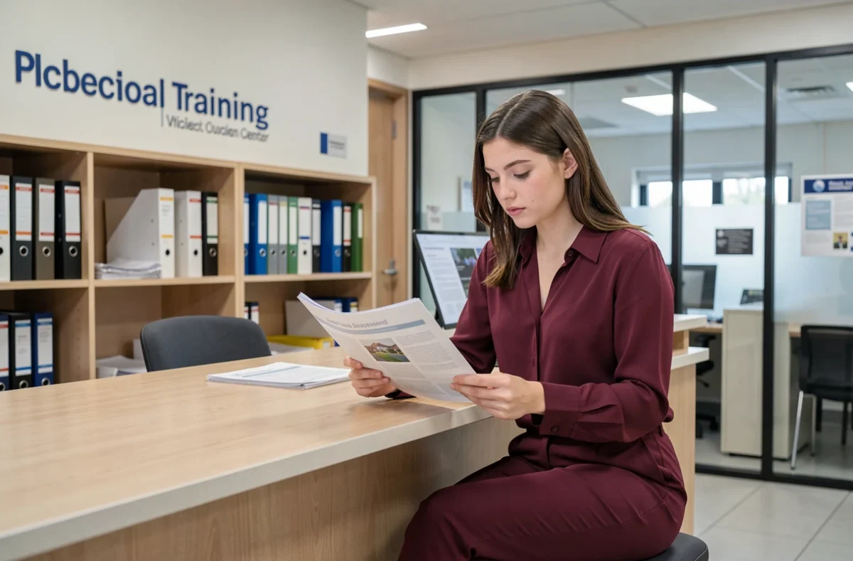 Étudiante en alternance consultant ses supports de cours dans les locaux de Pigier Paris