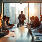Réunion d'affaires dans un bureau moderne avec un groupe diversifié