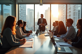 Réunion d'affaires dans un bureau moderne avec un groupe diversifié