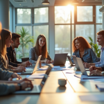 Groupe de jeunes adultes en réunion de travail moderne
